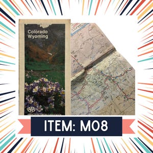 M08 - Cartes routières vintage - Cartes pliantes | Objets éphémères de voyage, journal indésirable, papier pour collage, décoration rétro | Colorado et Wyoming