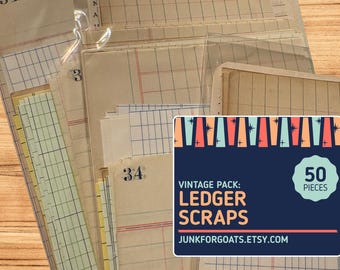 Vintage Ledger Paper Ephemera Pack: 50pc Mixed Media Junk Journal Supplies