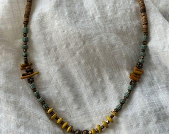 Green Natural Stone Necklace with Symbol Pendant
