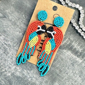 Tropical BIRD  bead earrings, beaded earrings, seed bead earrings