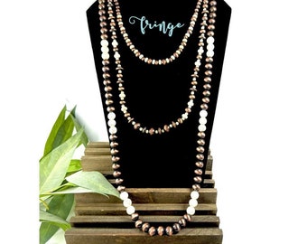 34" Copper Navajo pearl layered necklace, western pearls, western layered beads, burnished copper and ivory beads