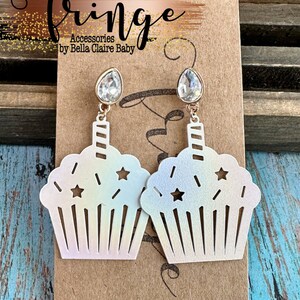 Birthday CUPCAKE rhinestone dangle earrings