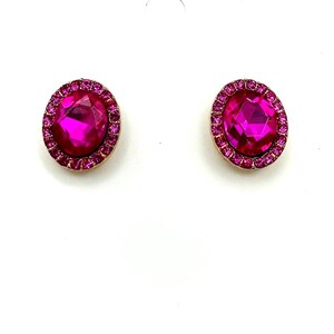 0.5&quot; Fuchsia rhinestone stud earrings, small fuchsia prom earrings, bitty pink rhinestone pageant earrings, fuchsia crystal earrings