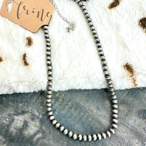 16&quot; Navajo 6mm faux pearl bead necklace, western pearls, western beads, western layering necklace, matte silver beads