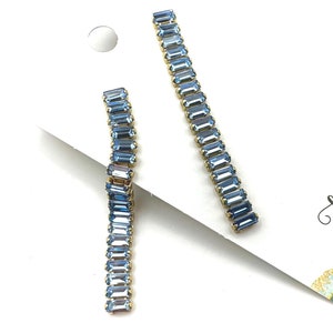 2.25&quot; Light blue rhinestone earrings, crystal blue dangle earrings, light blue pageant earrings, light blue prom earrings, sky blue earrings