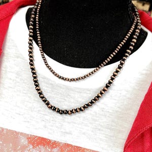 21" Copper Navajo pearl style bead layered necklace, copper tone bead layered necklace, layered burnished copper beaded necklace