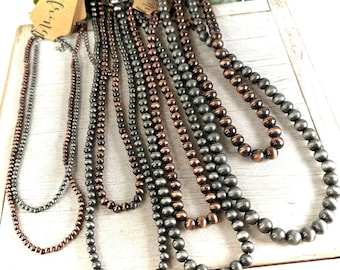 11&quot; to 30&quot; Single strand Navajo pearl necklaces, PICK YOUR SIZE copper & silver western beads, 4mm 6mm 8mm 10mm Navajo bead necklaces