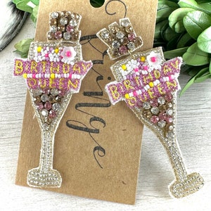 Birthday Queen earrings, seed bead birthday dangle earrings, birthday cocktail earrings, birthday party earrings