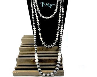 36" Western Navajo pearl layered Necklace, matte western pearl necklace, ivory western beads