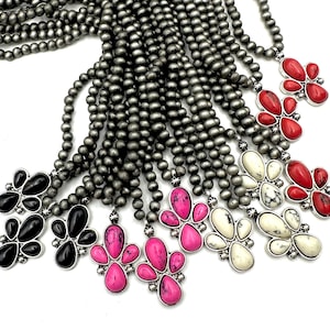 12&quot; Western Navajo pearl style pendant choker, short western beaded pendant choker, western necklace pink black red ivory
