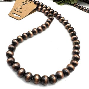 18" Copper Navajo pearl style 10mm bead necklace, chunky western bead choker, statement necklace, burnished copper tone beaded necklace