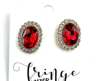 0.8" Red rhinestone stud earrings, red prom earrings, red pageant earrings, red crystal earrings, red crystal stud earrings