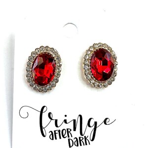 0.8 Red rhinestone stud earrings, red prom earrings, red pageant earrings, red crystal earrings, red crystal stud earrings image 1