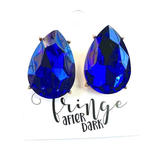 1.20" Royal blue crystal stud earrings, royal blue prom earrings, royal pageant earrings, blue rhinestone studs, royal & gold stone studs