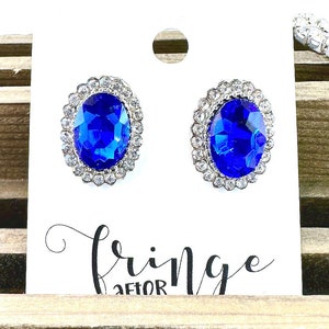 0.8" Royal blue rhinestone stud earrings, blue prom earrings, blue pageant earrings, royal crystal stud earrings