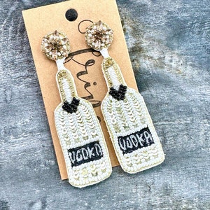 White VODKA bottle  bead earrings, beaded earrings, vodka earrings, seed bead earrings