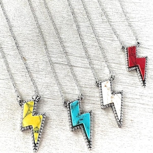 14" Lightning bolt dainty pendant necklace, western thunder bolt necklace, lighting bolt western necklace, yellow turquoise ivory red choker