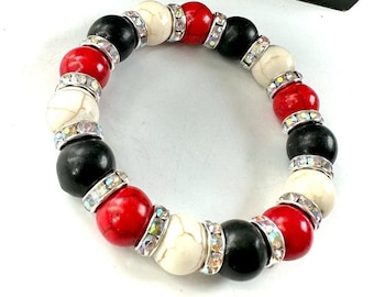 Chunky red & black bracelet, 12mm bead chunky bracelet, ranch style stackable bracelet, red game day bracelet