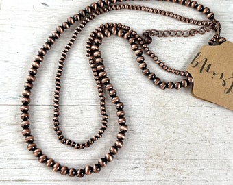 21&quot; Copper Navajo pearl layered necklace, matte western pearls, copper tone bead layered necklace, layered burnished copper beaded necklace