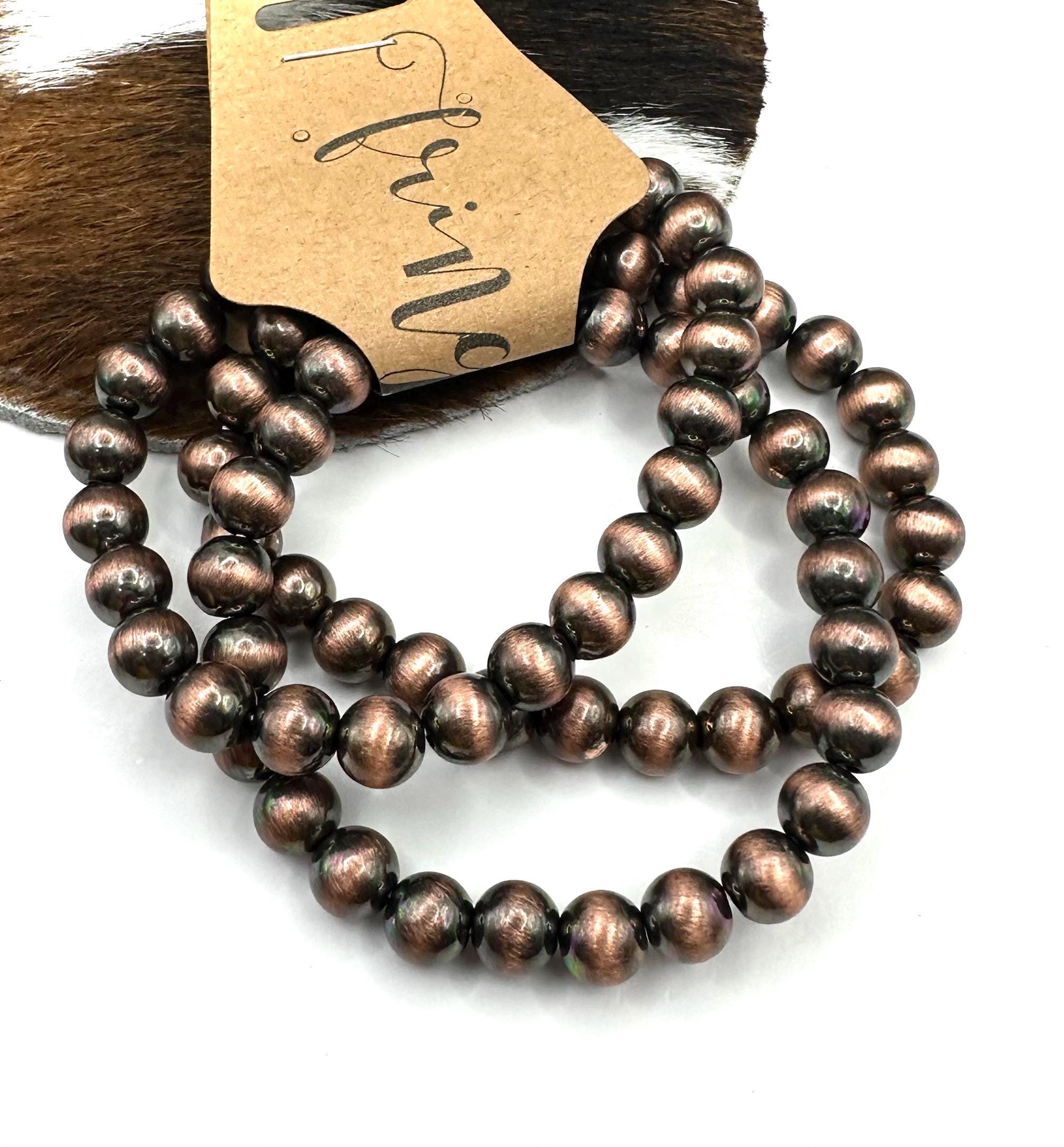 Copper Navajo Pearl Style 8mm Bead Bracelets, Copper Beaded