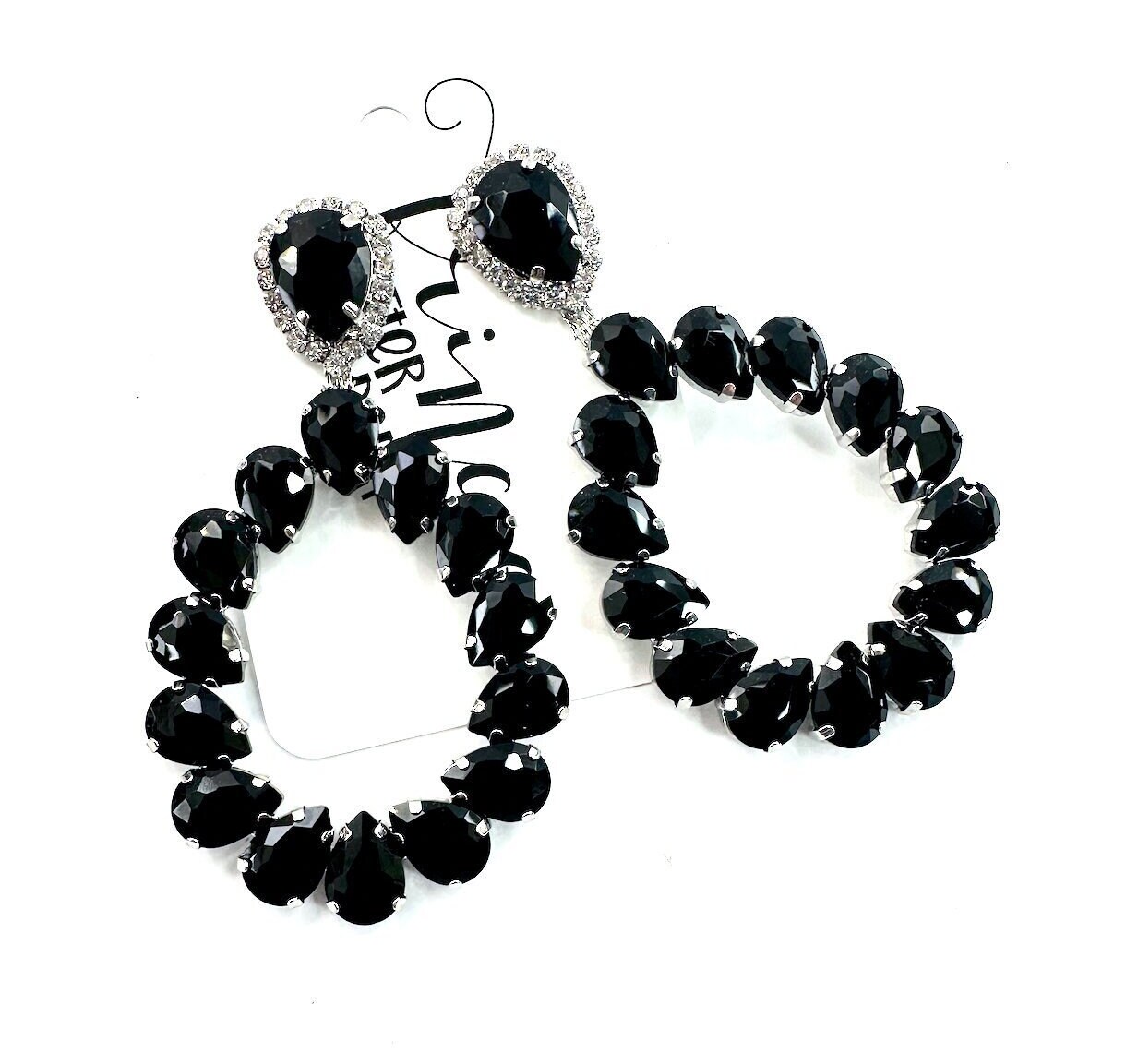 3.5" Black rhinestone pageant earrings, black prom rhinestone earrings, black statement earrings, black rhinestone dangle earrings