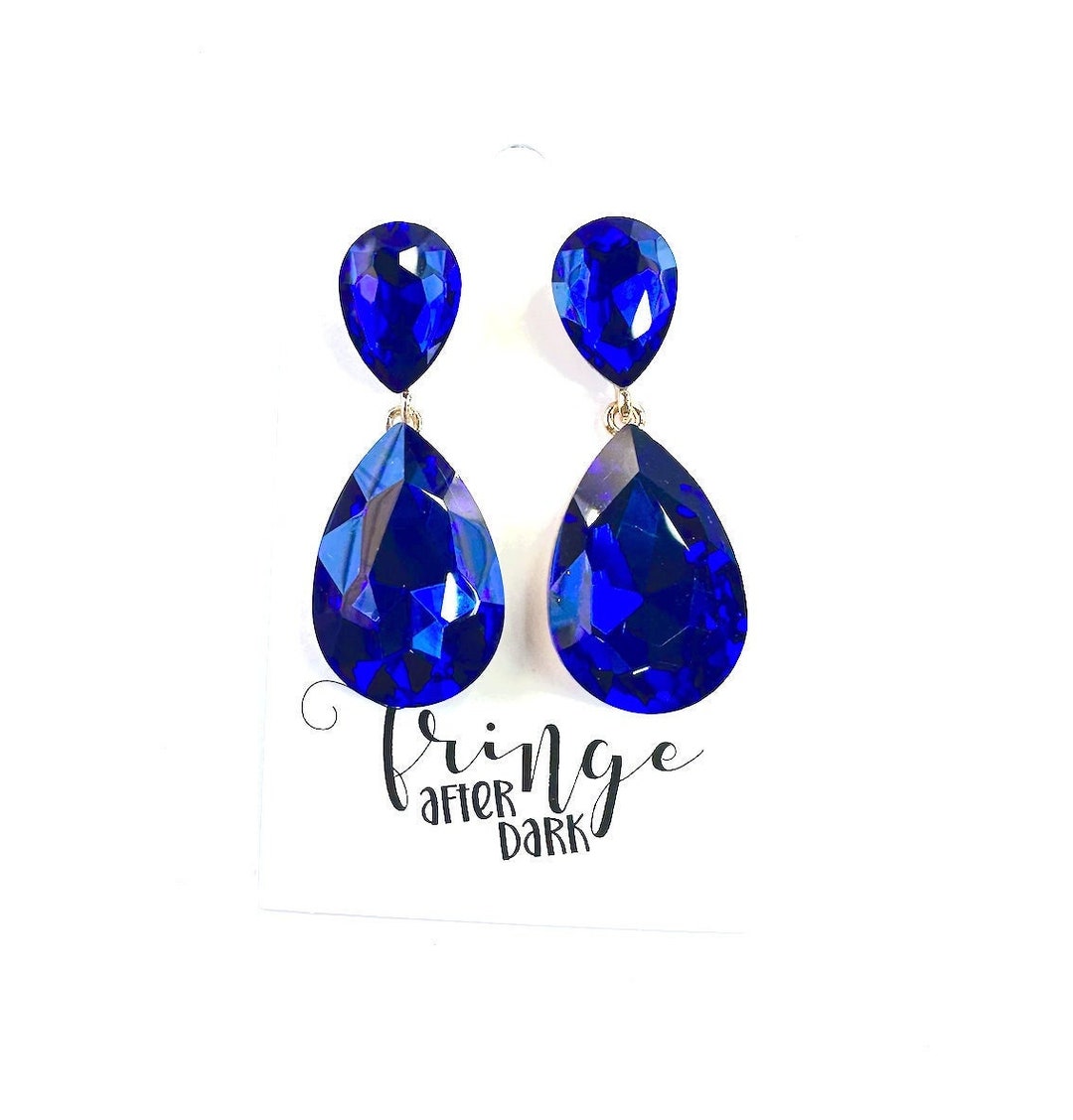 2.1 Sapphire Blue Pageant Earrings Prom Earrings Etsy