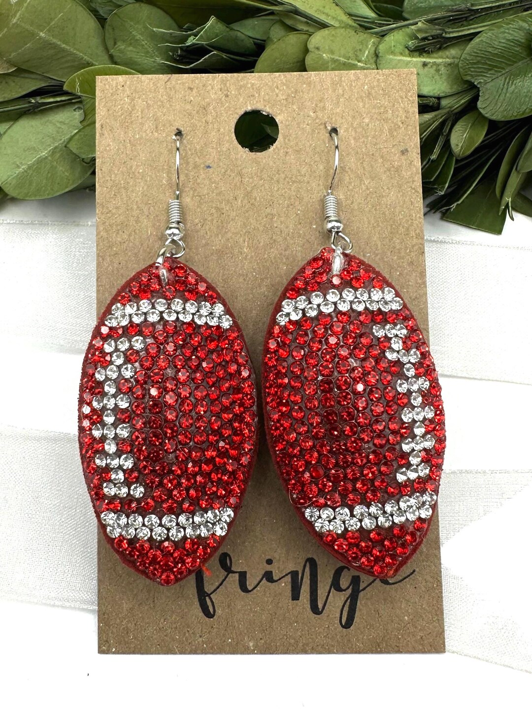 Red Football Dangle Earrings, Team Game Day Football Earrings ...