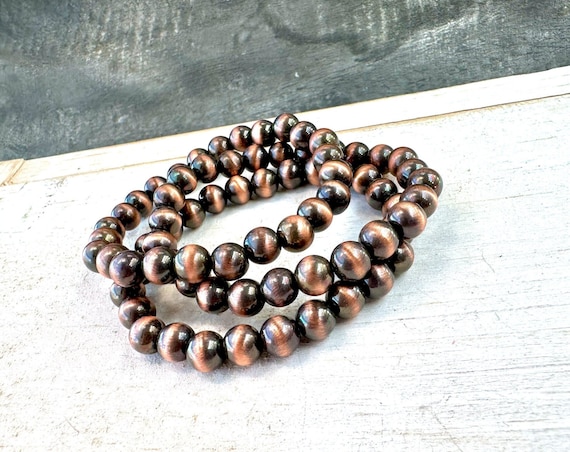 Copper Navajo Pearl Style 8mm Bead Bracelets, Copper Beaded