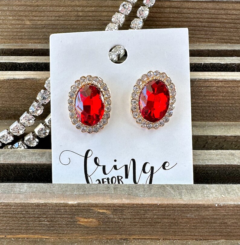 0.8 Red rhinestone stud earrings, red prom earrings, red pageant earrings, red crystal earrings, red crystal stud earrings image 3