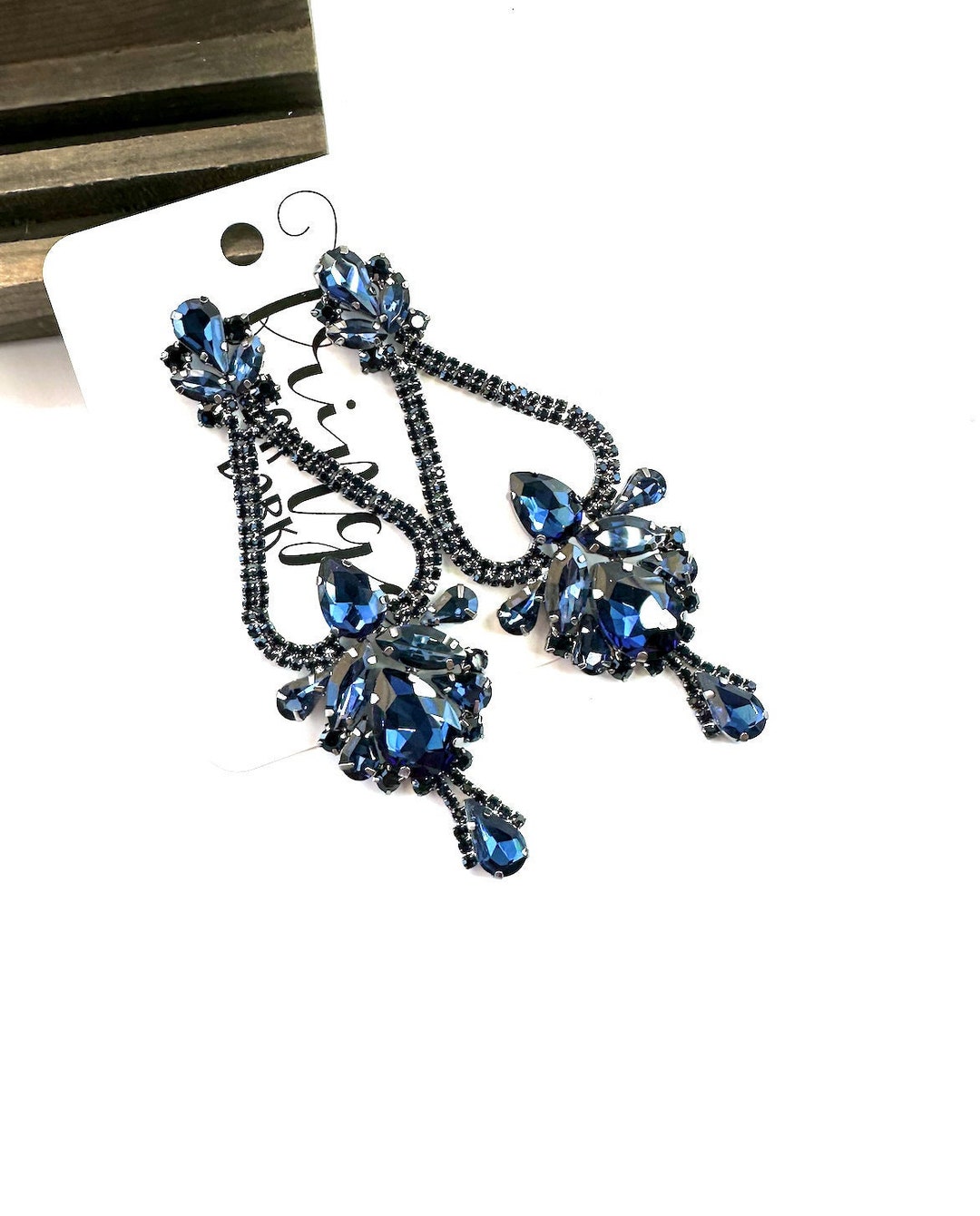 4.25 Navy Blue Prom Earrings Navy Pageant Earrings Etsy