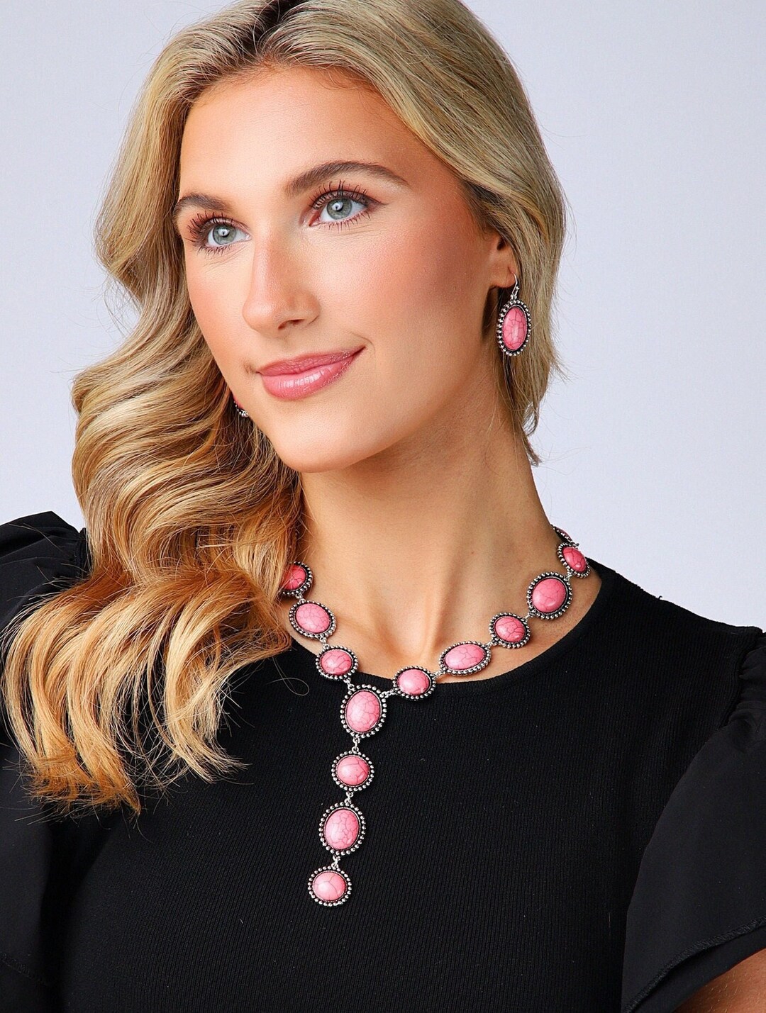 Rowena Pink Rhodium Western Charm Necklace