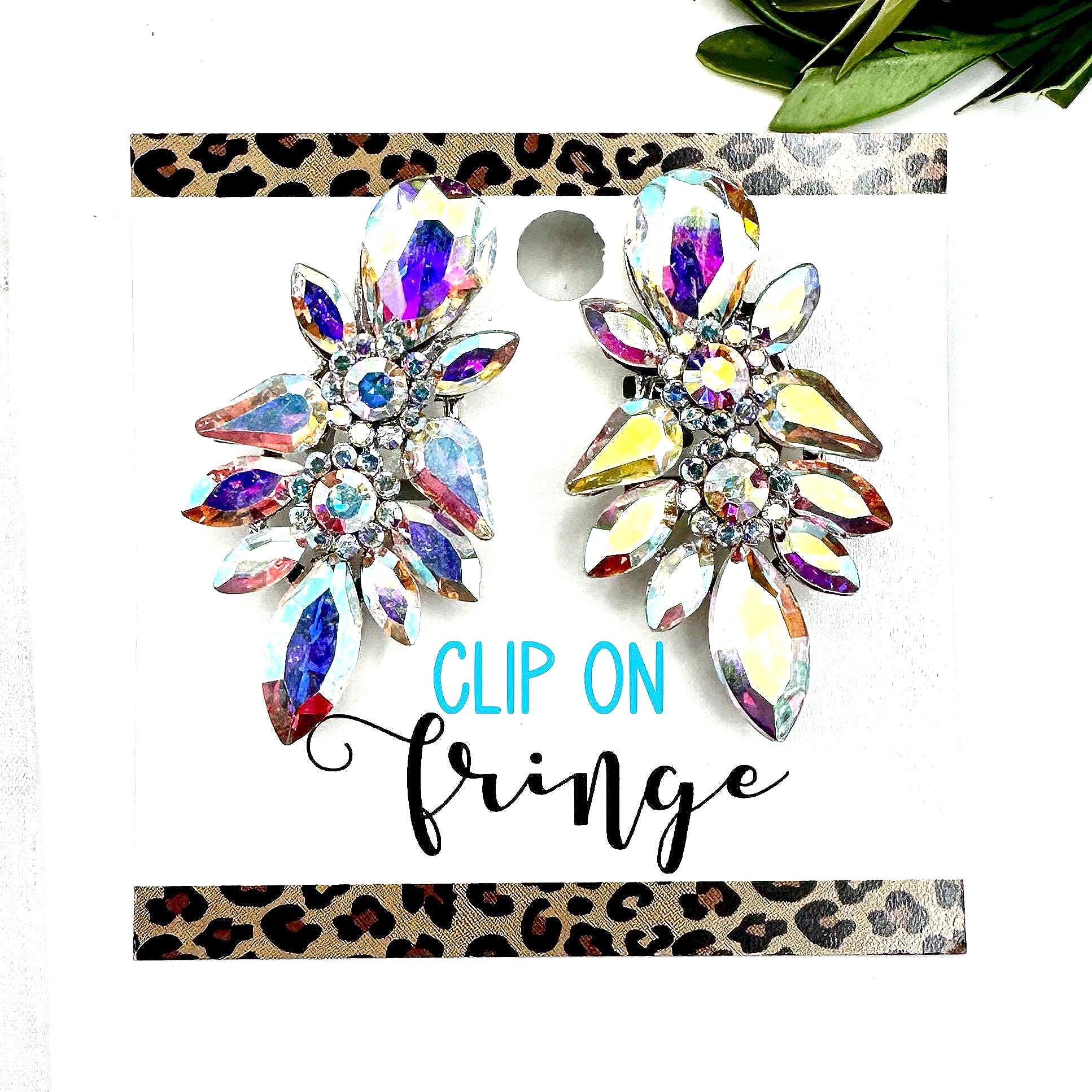1.75" AB crystal silver Clip ON rhinestone large cluster