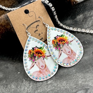 Cute SHEEP metal teardrop rhinestone earrings