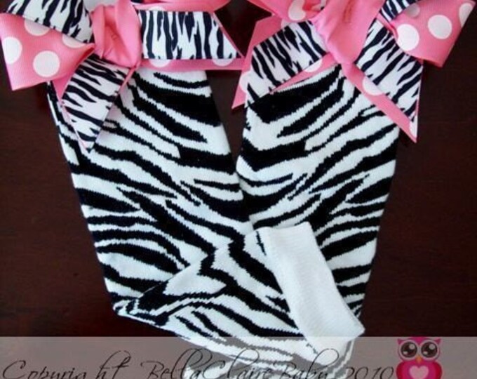 Valentines Day BELLA COUTURE Pink Zebra Leg Warmers With Bows for Baby