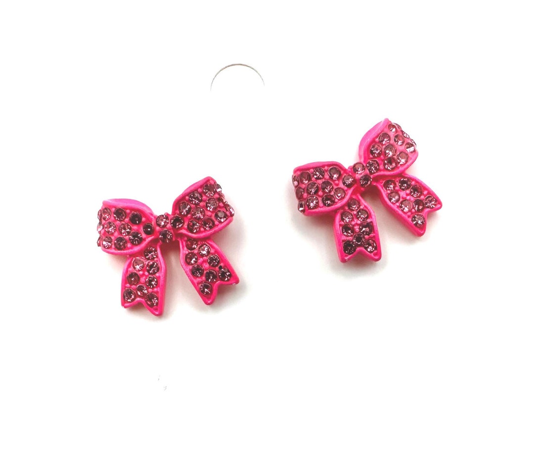 Stud Earrings - Acrylic Ribbon Bows - Pink Confetti