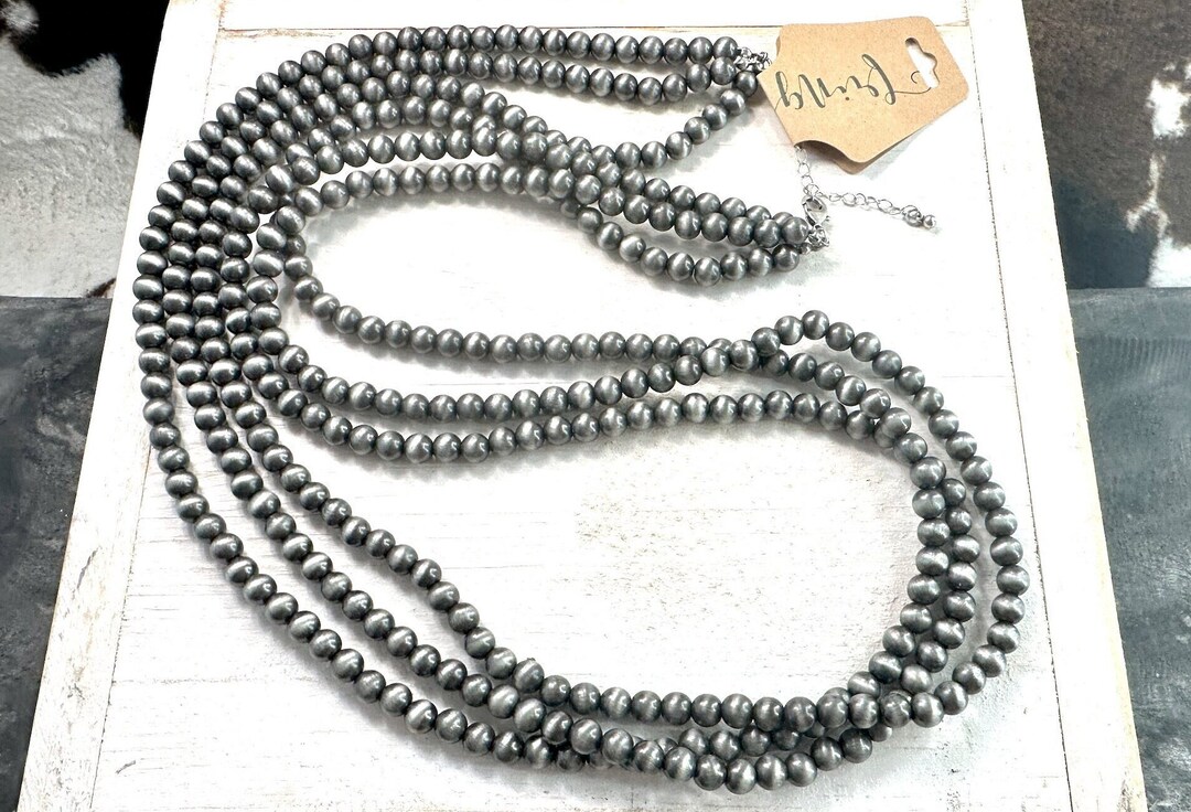 Vintage Navajo Pearl Layered Necklace - Western Cowgirl Beaded Choker, Boho Women's Jewelry
