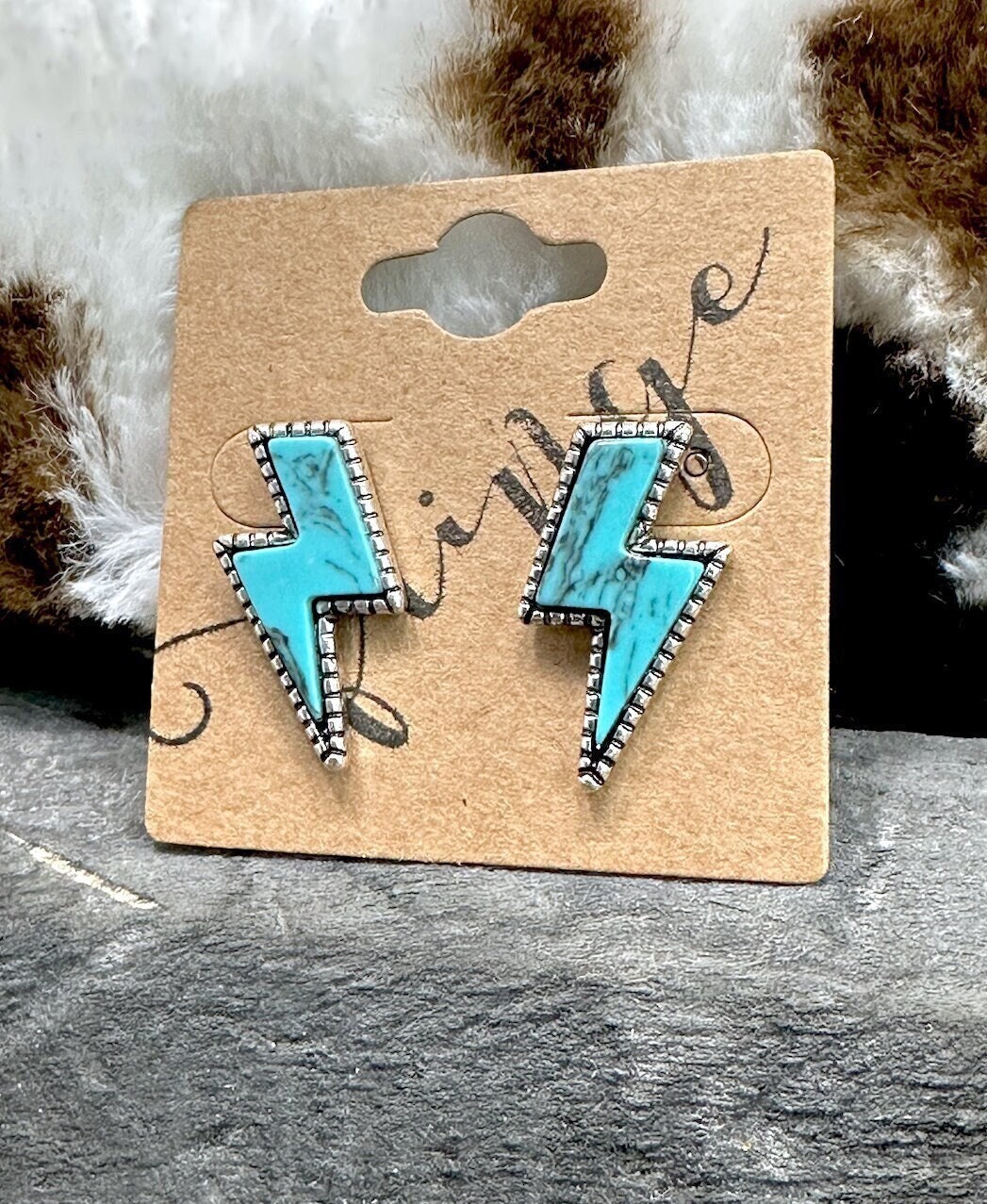 Western Lightning Bolt Stone Stud Earrings, Turquoise Western Stud