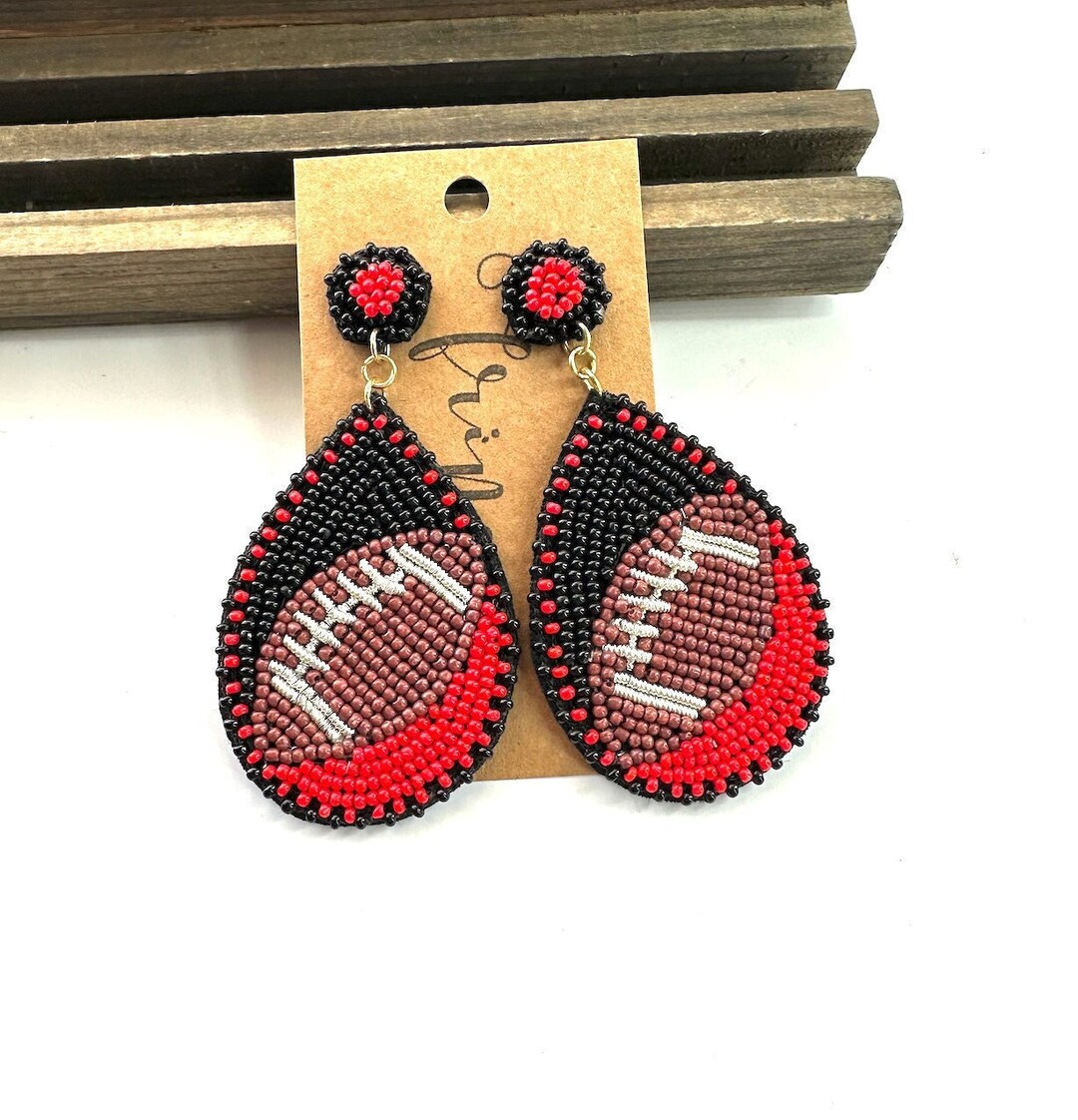 GAMEDAY POMS EARRINGS - RED/BLK main image 1