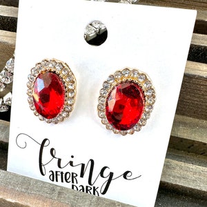0.8 Red rhinestone stud earrings, red prom earrings, red pageant earrings, red crystal earrings, red crystal stud earrings image 5