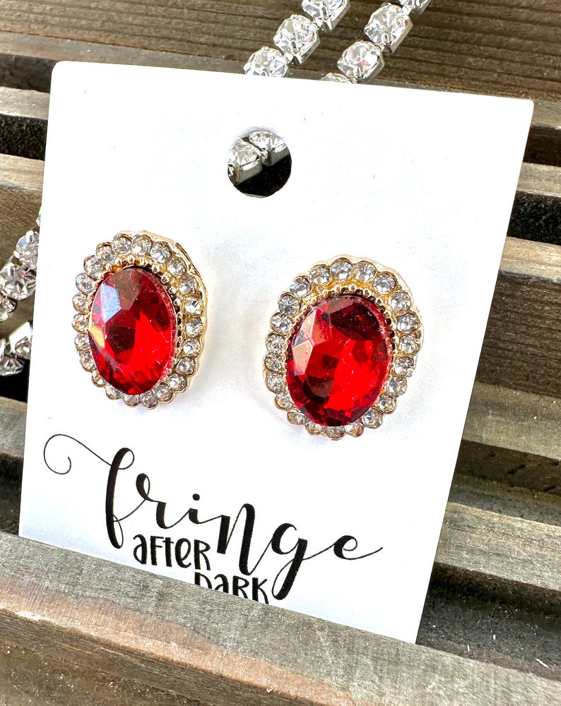 0.8 Red rhinestone stud earrings, red prom earrings, red pageant earrings, red crystal earrings, red crystal stud earrings image 5