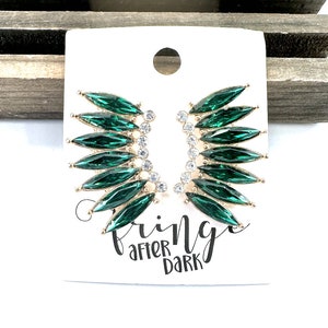 1.3&quot; Emerald rhinestone cluster earrings, green prom earrings, emerald pageant earrings, small stone earrings, emerald evening earrings