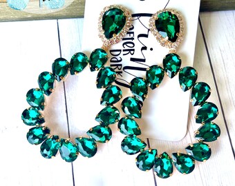 Emerald Pageant Earrings, Green Prom Earrings, Emerald