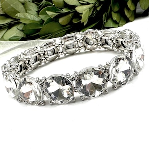 Crystal silver rhinestone stretch bracelet, round stone clear crystal stretch bracelet, clear crystal prom bracelet