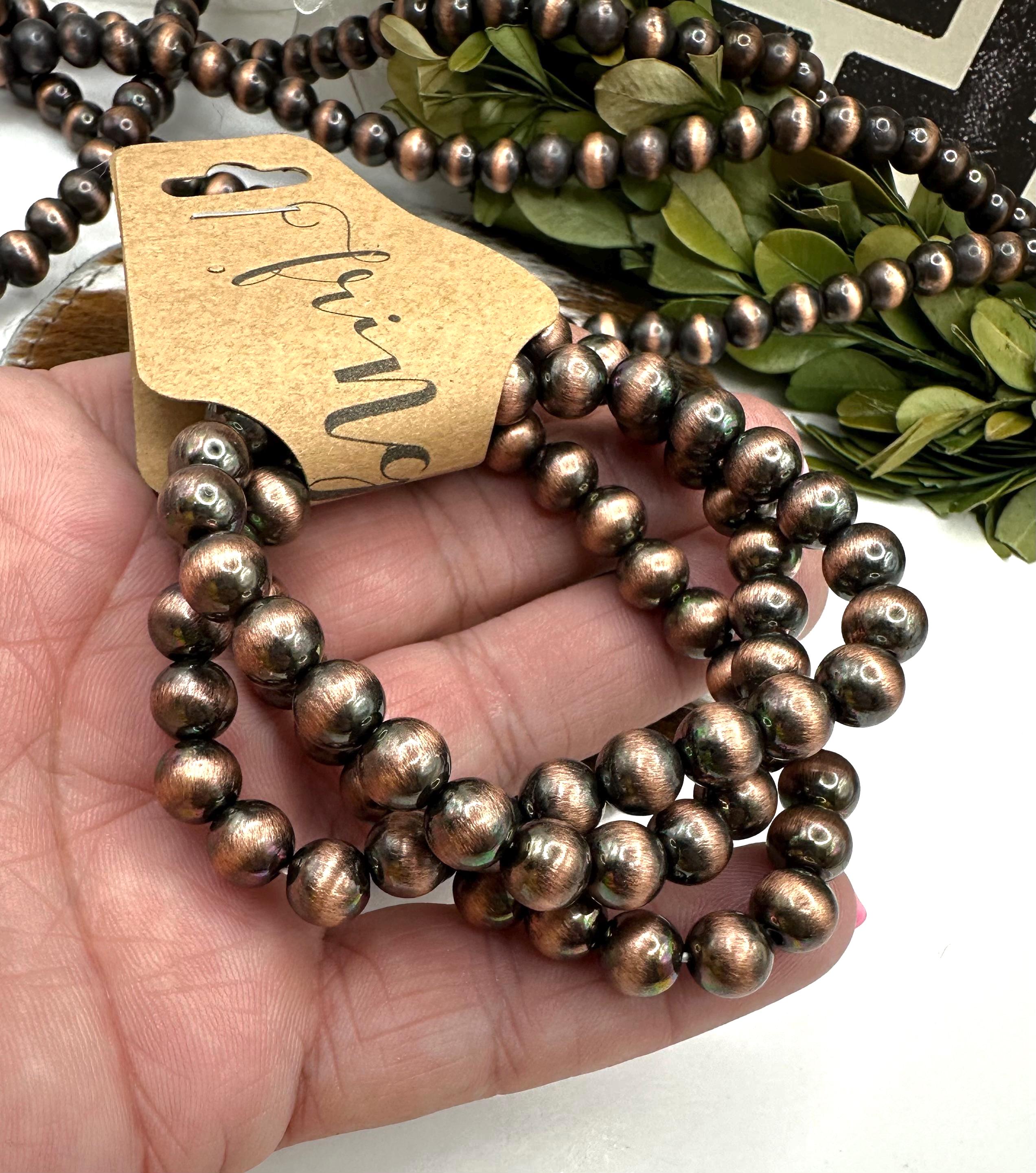 Copper Navajo Pearl Style 8mm Bead Bracelets, Copper Beaded