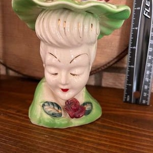 Vintage Head Vase - Green Flowers Japan Acmeware