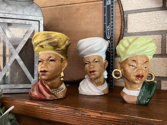 アフリカ？ 頭部 ペア 置物 African Head Vase - Etsy