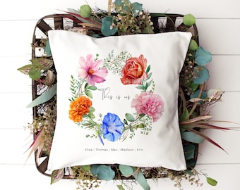 Personalized Birth Flower Pillow, Mothers Day Gift, Family Name, Custom Grandma's Garden Pillow with Grandkids, Valentines For Wife