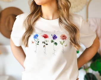 Custom Grandma's Garden Tshirt, Personalized Birth Month Flower Tee, Nana's Garden Shirt with Grandkid Names, Gift For Mom, Mothers Day Gift