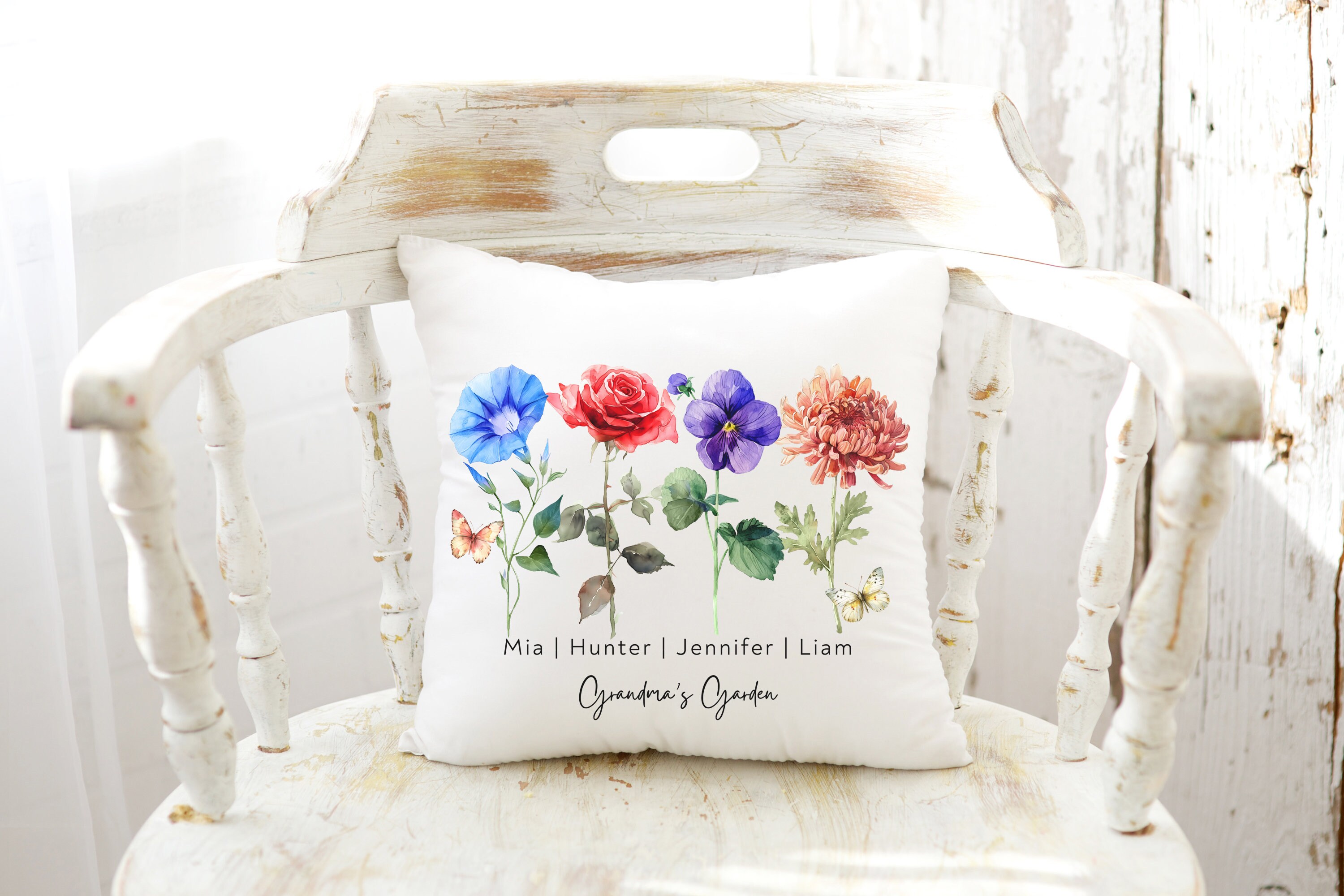 Personalized Mom Faux Fur Pillow with up to 9 Kids' Names - Cute Flower Garden - Mother’s Day Gift main image 1