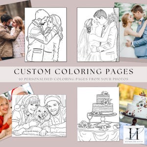 10 Custom Coloring Pages, Personalized Coloring Page From Photo, Printable Coloring Books, Gift For Kids, Wedding Coloring book, DIGITAL
